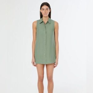 ONIA Linen blend Sleeveless Top Shirt Dress women’s size S sea spray green